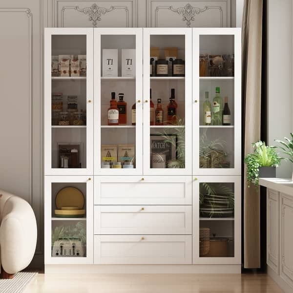 Sideboard Modern Light Wood Buffet Hutch with Black Hardware