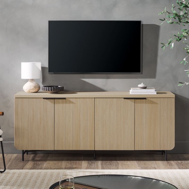 Sideboard Modern Reeded Buffet with Black Minimalist Hardware