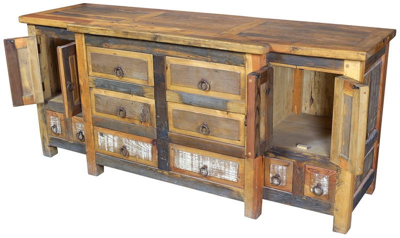 Sideboard Multi-Tone Finish Ten Drawers Ring Pulls Southwestern