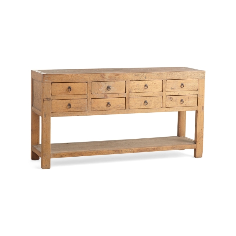 Sideboard Natural Wood Circular Cutout Handles Plinth Base