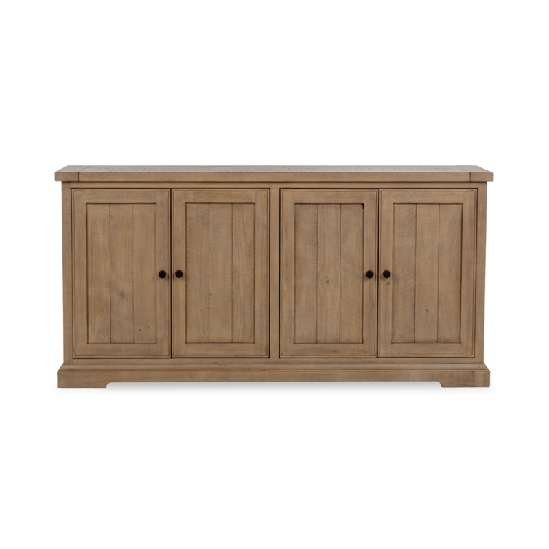 Sideboard Natural Wood Four Doors Black Horizontal Pulls Modern