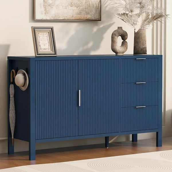 Sideboard Navy Blue And Gold Palette Wave Pattern Doors Tapered Metal Feet