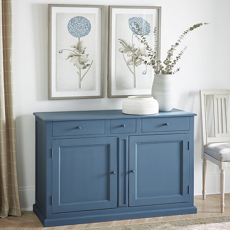 Sideboard Navy Blue Finish Raised Panel Molding Transitional Style