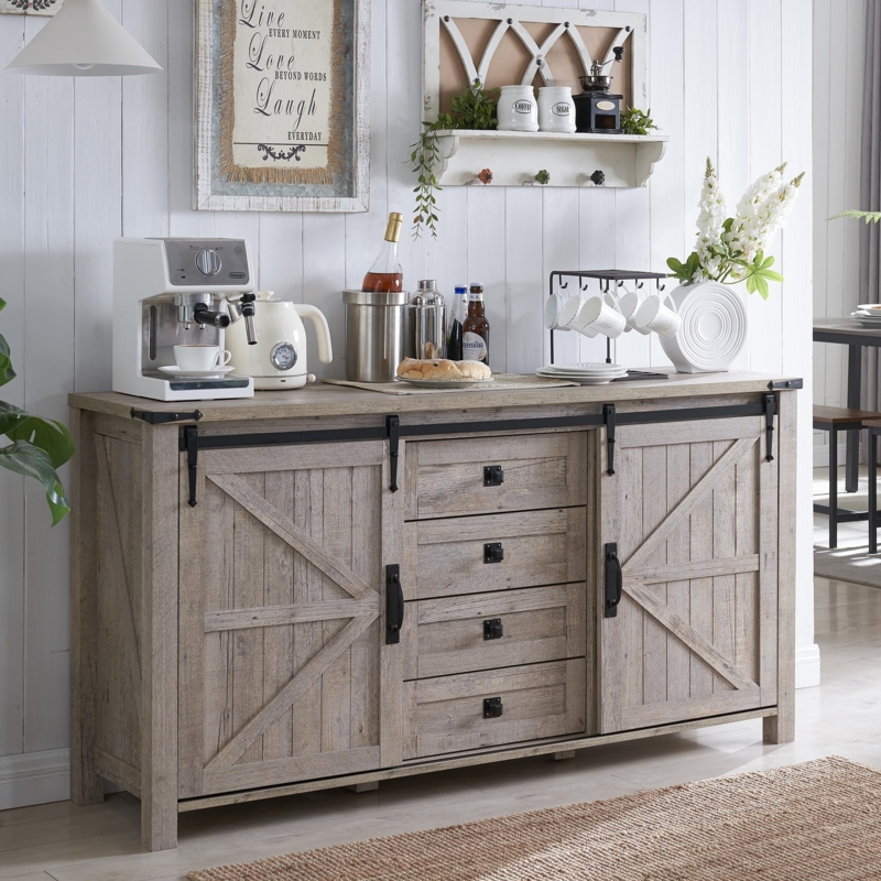 Sideboard Oak Farmhouse Sideboard featuring Mesh Panels