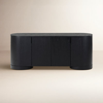 Sideboard Oval Silhouette Vertical Ribbing Wood Finish Pill Shape