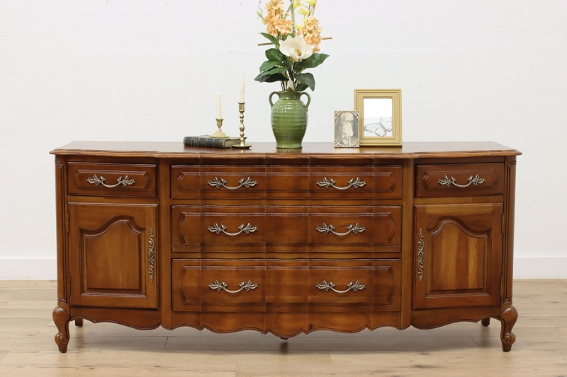 Sideboard Parquet Panels French Country Styling Brass Pull Hardware