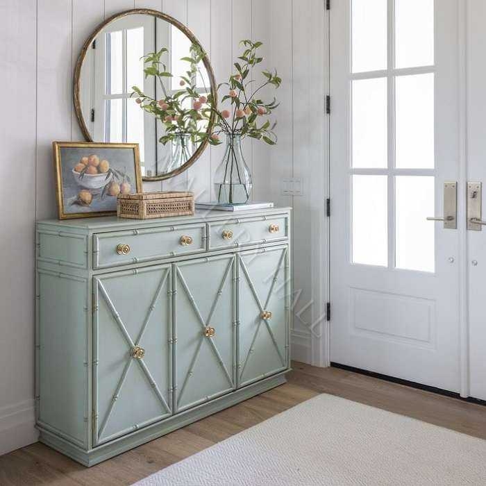 Sideboard Pastel Blue Slatted Doors Distressed Finish Media Console
