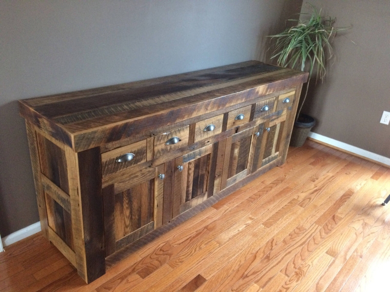 Sideboard Primitive Distressed Buffet Storage with Slatted Base Shelf