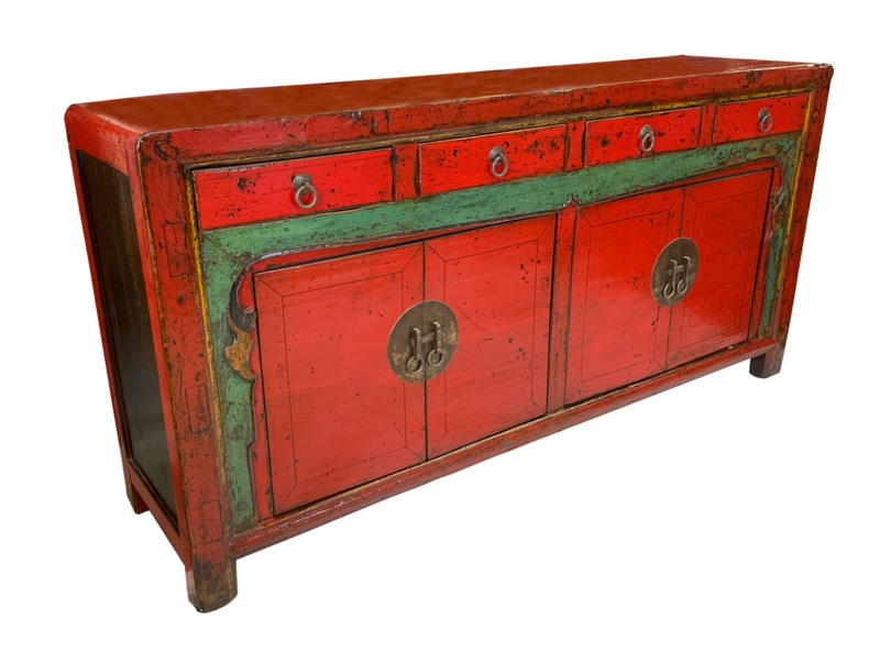 Sideboard Red And Black Buffet Mongolian Style Brass Accents