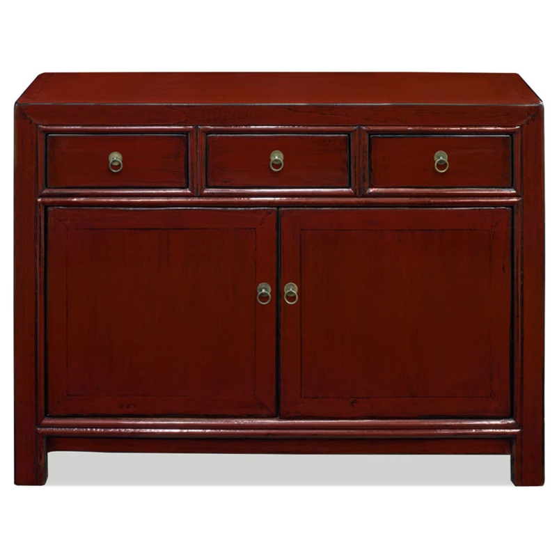 Sideboard Red Chinese Ming Buffet Horse Hoof Feet Distressed Finish
