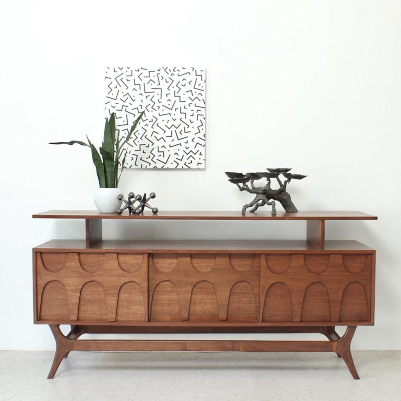 Sideboard Retro Wooden Buffet With Sliding Doors Vintage