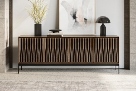 Sideboard Ribbed Front Charcoal Italian Style Slim Metal Base