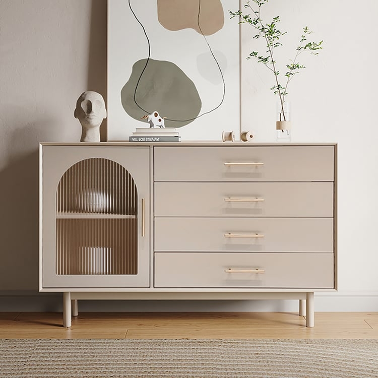 Sideboard Ribbed Fronts Gold Combination Glass Doors Glam Style