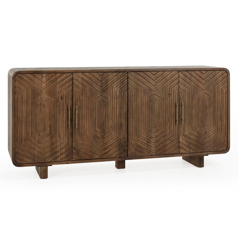Sideboard Ribbed Wood with Artisan Brown Finish and Block Legs