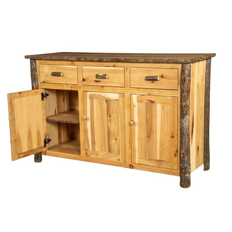 Sideboard, Rustic Hickory Wood, Natural Branch Accents, Lodge Style