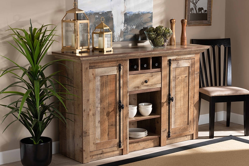 Sideboard Rustic Oak Recessed Panels Tapered Legs Entryway