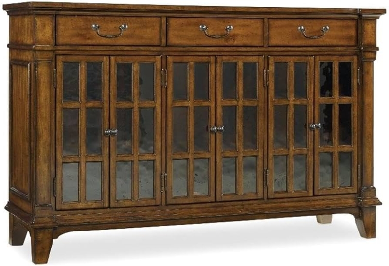 Sideboard Rustic Traditional Buffet Distressed Medium Brown Finish