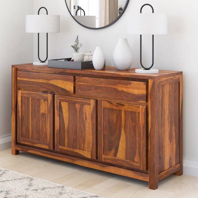 Sideboard Rustic Wood Oversized Ring Pulls Heavy Grain Buffet Cabinet