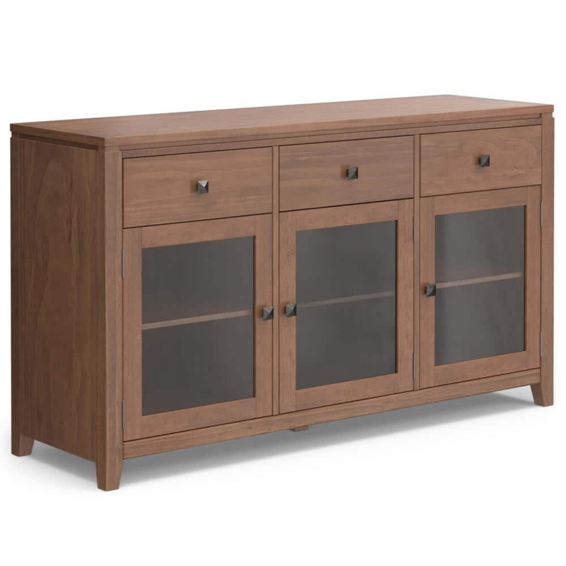 Sideboard Saddle Brown Wood Buffet Recessed Handles Two Drawers