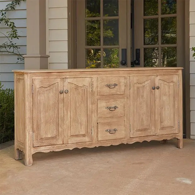 Sideboard Scalloped Bottom Cabinet Design with Distressed Whitewash