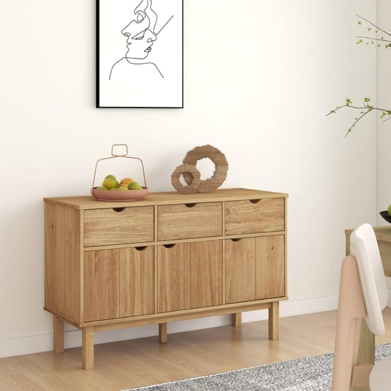Sideboard Scandinavian Wood Cabinet Natural Pine Aesthetic Splayed Legs