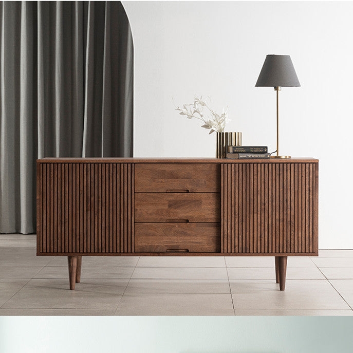 Sideboard Scandinavian Wood-Toned Central Drawers Recessed Pulls
