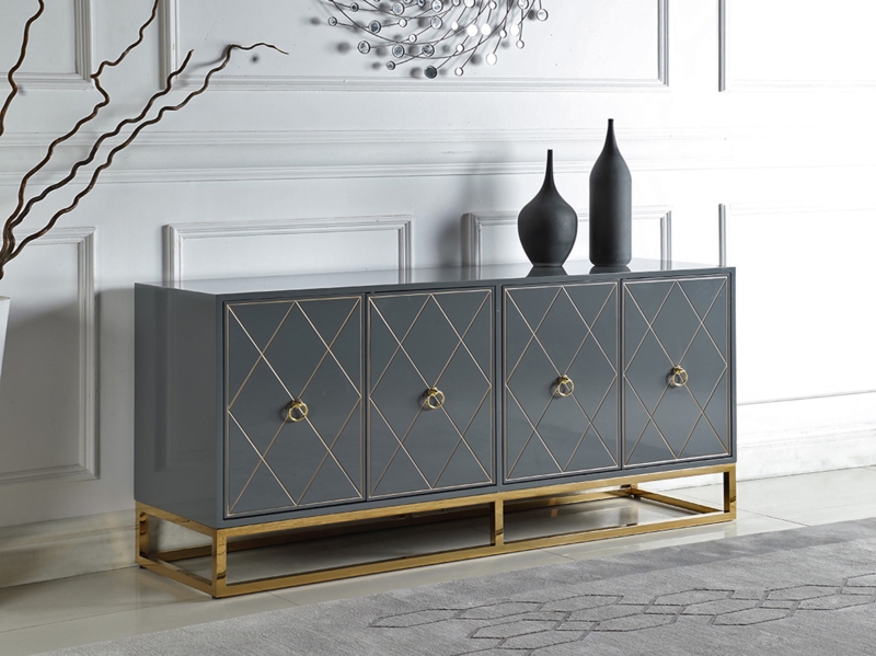 Sideboard Server in High-Gloss Lacquer with Gold Plated Accents