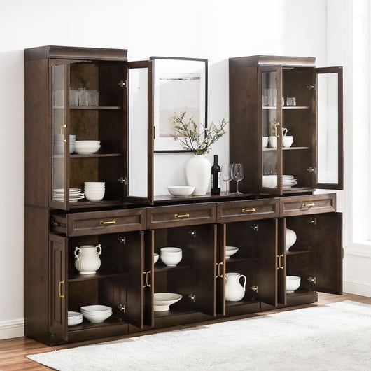 Sideboard Set Navy Blue Three Piece Glass Door Pantry Kitchen Storage