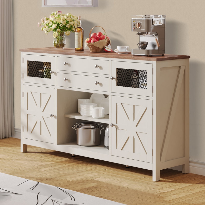 Sideboard Single Sliding Barn Door Mesh Insets Storage