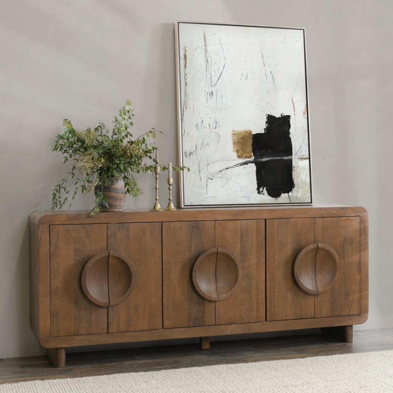 Sideboard Six Door Storage with V-Pattern Fluted Wood Details