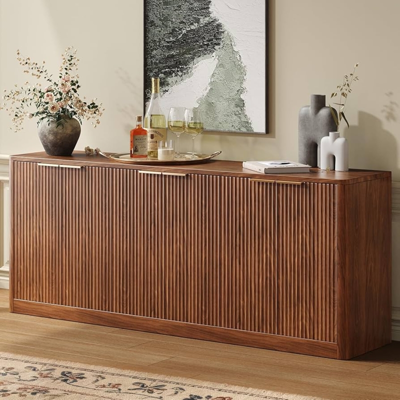 Sideboard Six Doors Fluted Walnut Handleless Design Minimalist Credenza