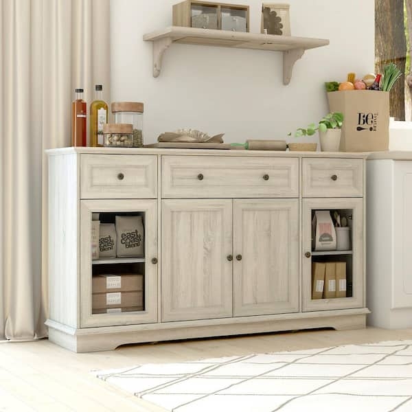 Sideboard Six Doors Three Drawers Light Wood Grain Retro Style