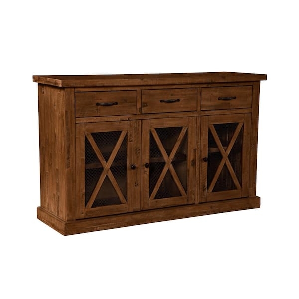 Sideboard Slat Door Buffet Cabinet Medium Brown Sliding Doors