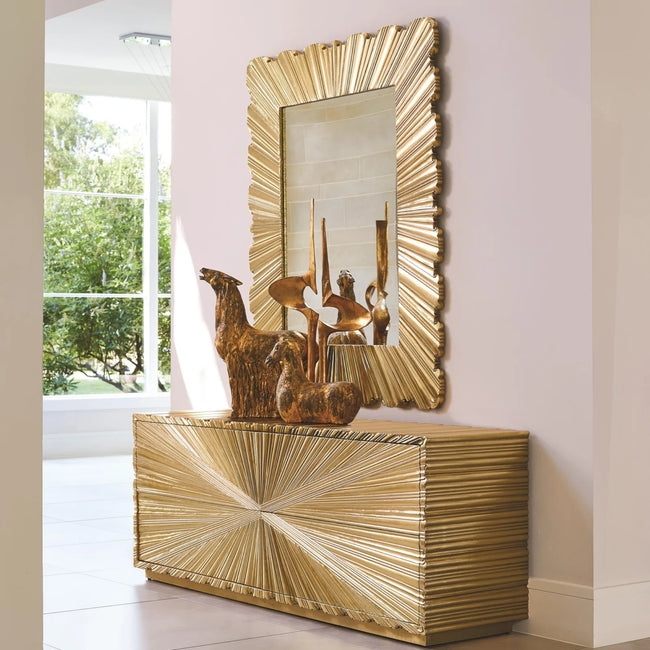 Sideboard Starburst Pattern Metallic Cladding Gold Brass Glam