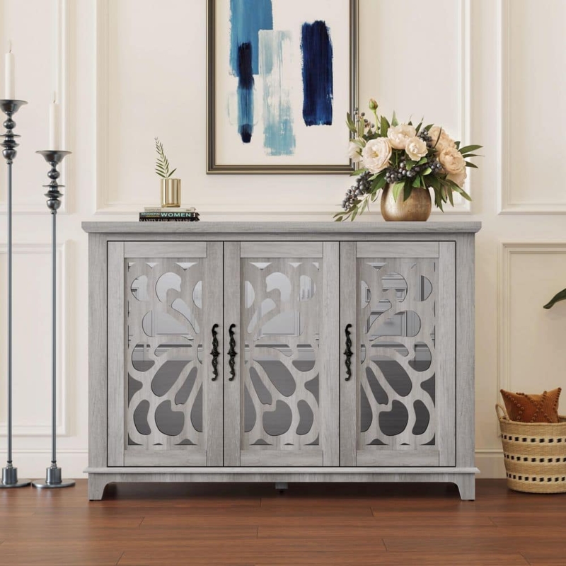 Sideboard Storage Cabinet featuring Vertical Slatted Door Fronts