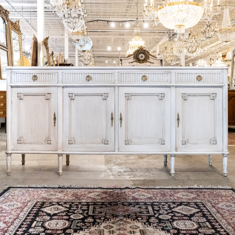 Sideboard Swedish Gustavian Style Fluted Drawers Antique White Finish