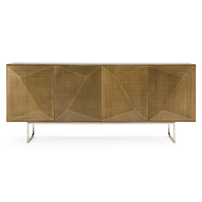 Sideboard Textured Brass Front Black Frame Contrast Industrial Glam