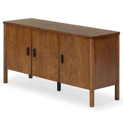 Sideboard Textured Wood Storage with Minimalist Sled Base