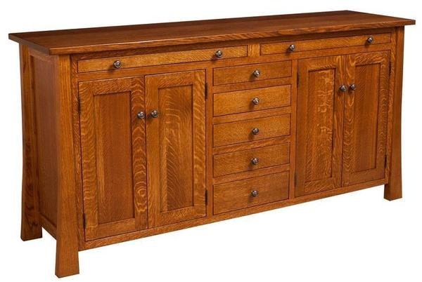 Sideboard Traditional Craftsman Four Door Base Stained Wood Credenza