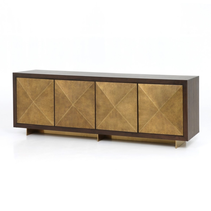 Sideboard Vertical Brass Handles Walnut Grain Contemporary Storage