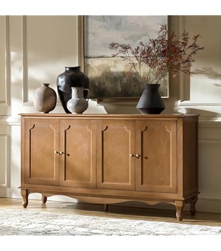Sideboard Vertical Groove Door Buffet with Three Doors in Acorn Wood