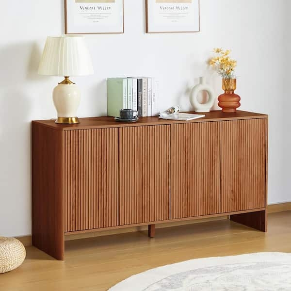 Sideboard Walnut Waveform Buffet Cabinet with Splayed Legs