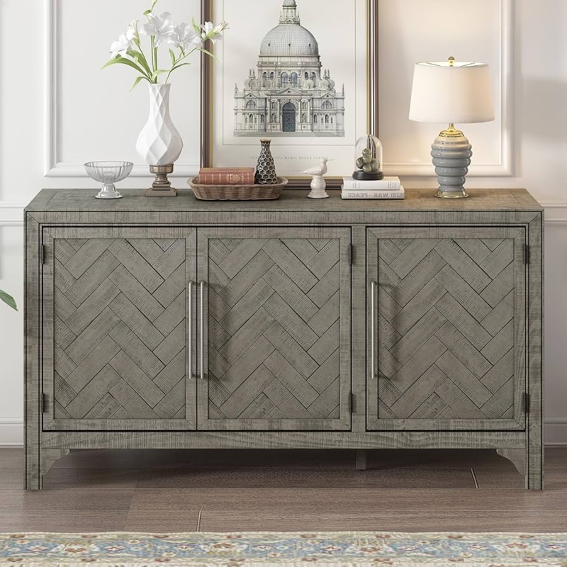 Sideboard Warm Brown Arched Fluted Doors Gold Metal Legs Modern