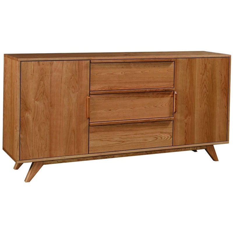 Sideboard Warm Wood Buffet With Drawers Brass Hardware