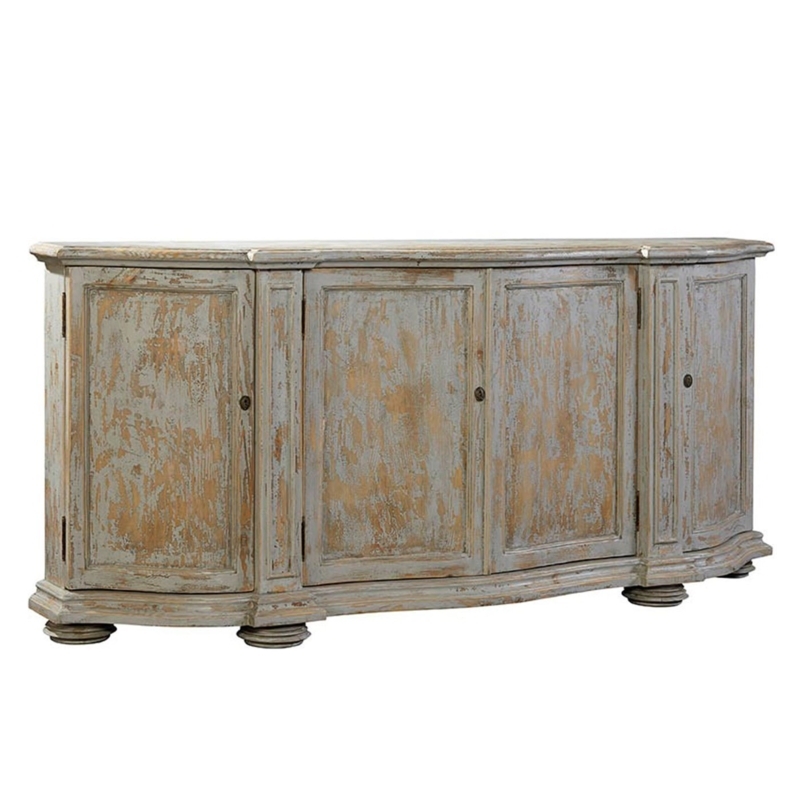 Sideboard Washed Blue Briquette Panel Doors Wood Top Coastal