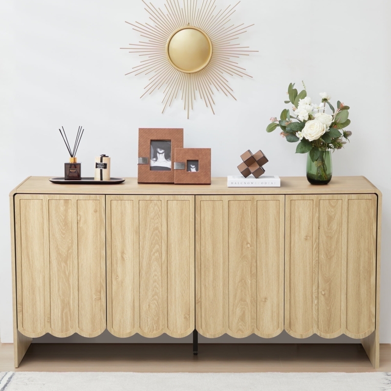 Sideboard Wave Panels Matte Finish Plinth Base Minimalist Design