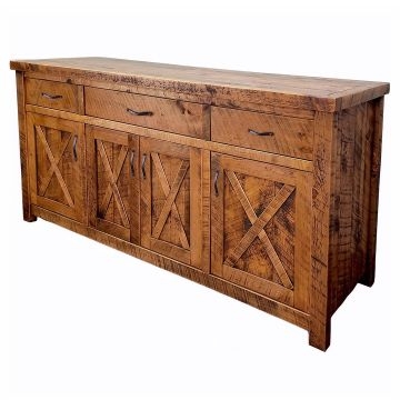 Sideboard, Weathered Grey Barnwood, Four Doors, Three Drawers