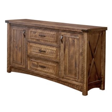 Sideboard, Weathered Grey Finish, Barnwood Texture, Center Drawers