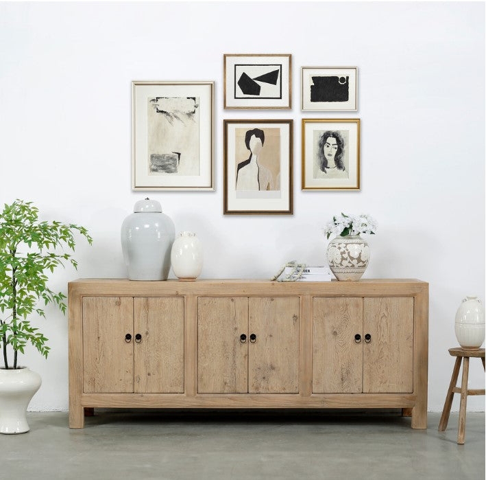 Sideboard Weathered Pine Look Four Doors Tapered Legs
