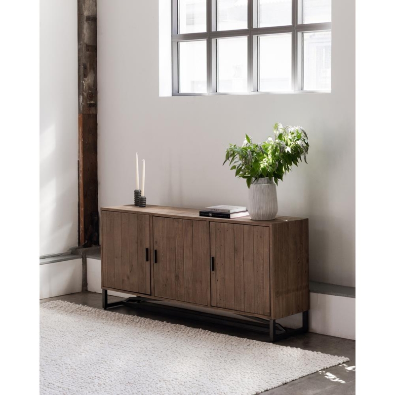 Sideboard, Weathered Vertical Slat Doors, Reclaimed Wood Look
